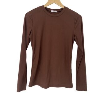 EKOUAER DARK BROWN LONG SLEEVE RIBBED LAYERING THERMAL UNDERSHIRT, MEDIUM